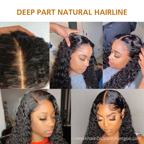 Wholesale Glueless Lace Wig Vendor Peruvian Virgin Human Hair Deep Wave Curly 13x6 Transparent Lace Front Wig With Baby Hair